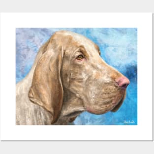 Bloodhound Painting on Light Blue Background Posters and Art